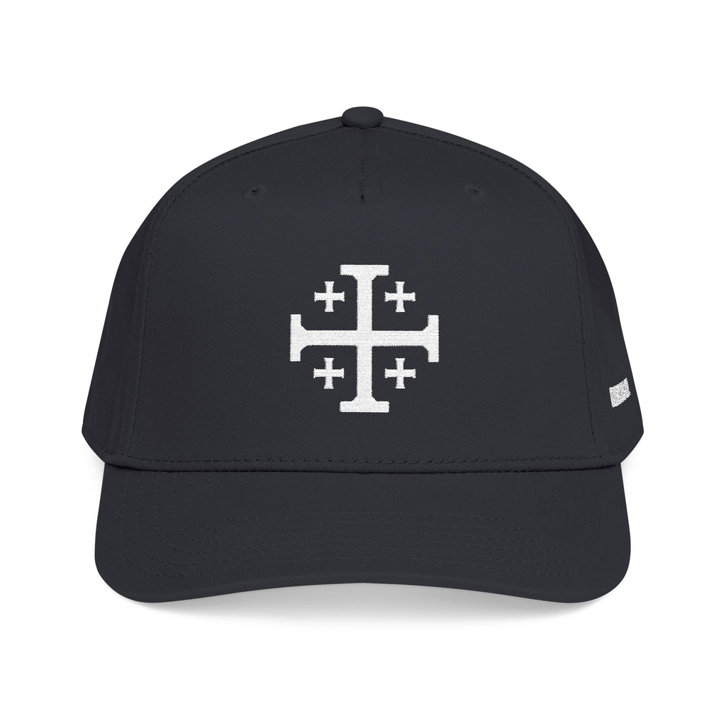 Black crusaders co baseball hat front. Featuring the Jerusalem Cross.