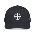 Black crusaders co baseball hat front. Featuring the Jerusalem Cross.