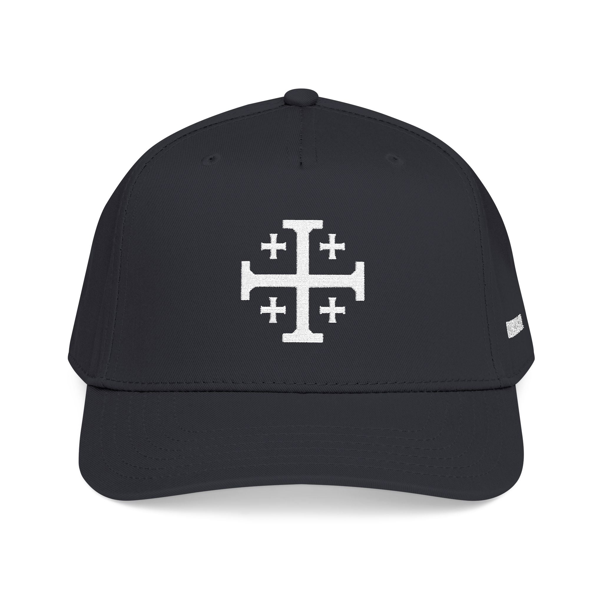 Black crusaders co baseball hat front. Featuring the Jerusalem Cross.