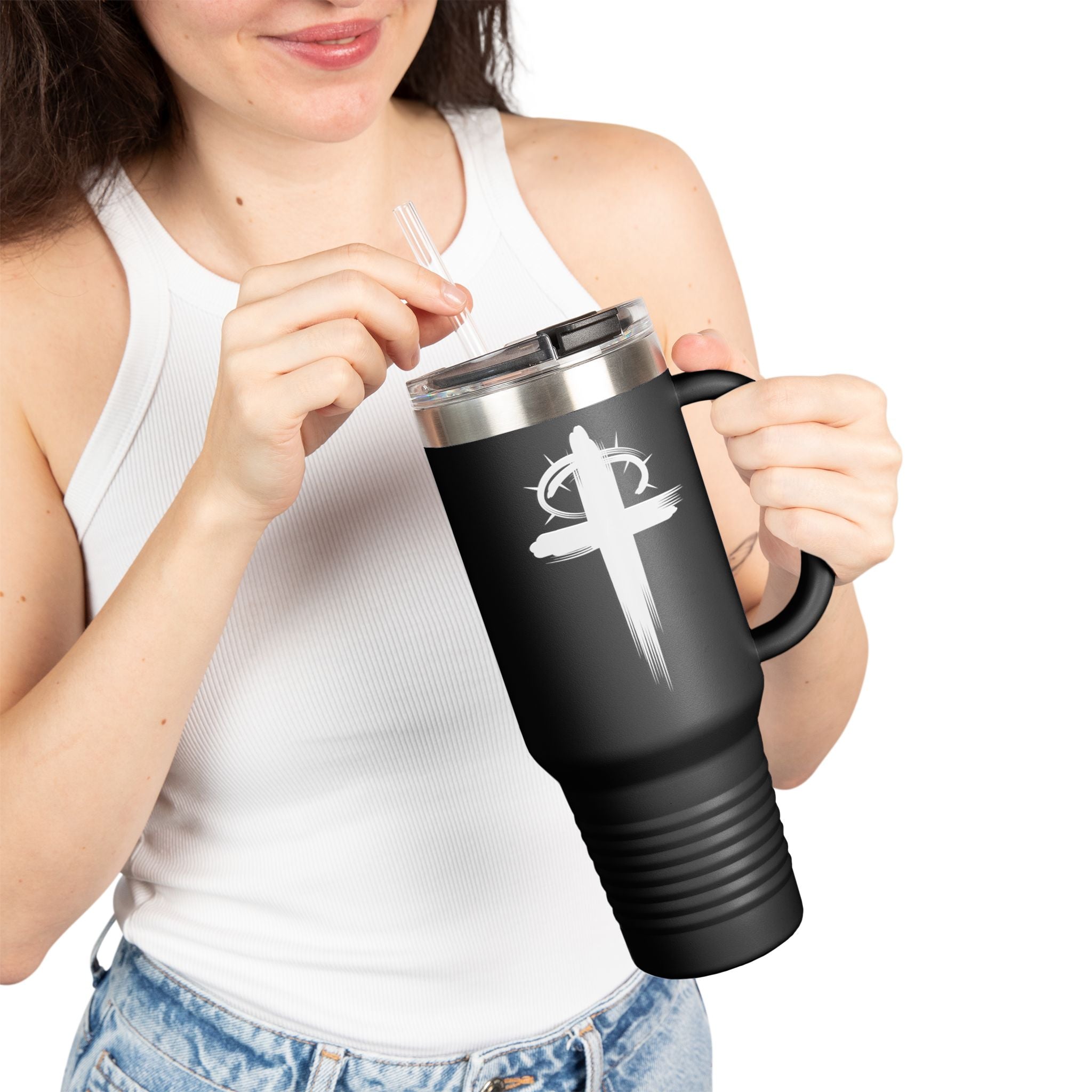 Black Crown of Thornes Christian 40 ounce travel mug model
