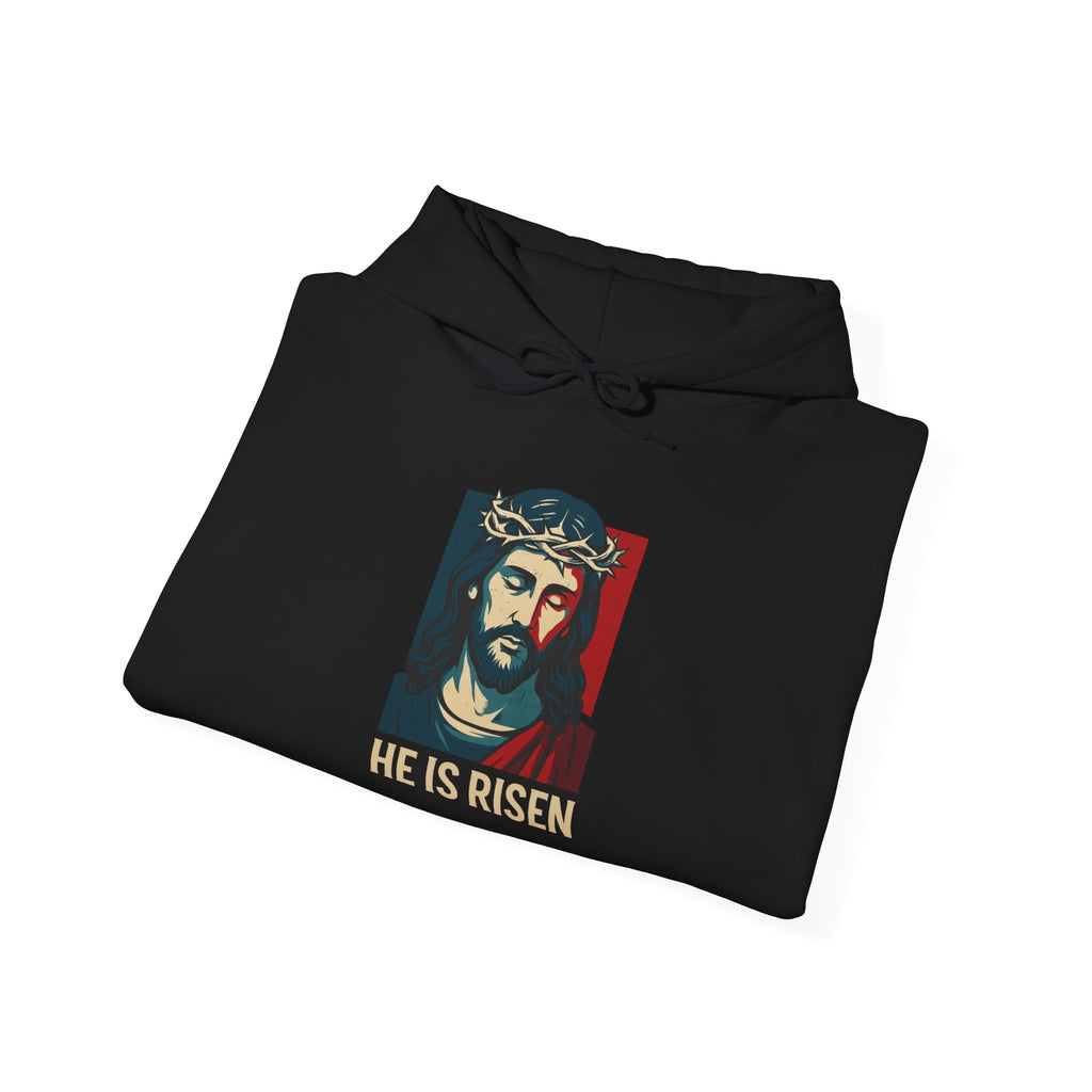 Black He is Risen Christian Hoodie folded