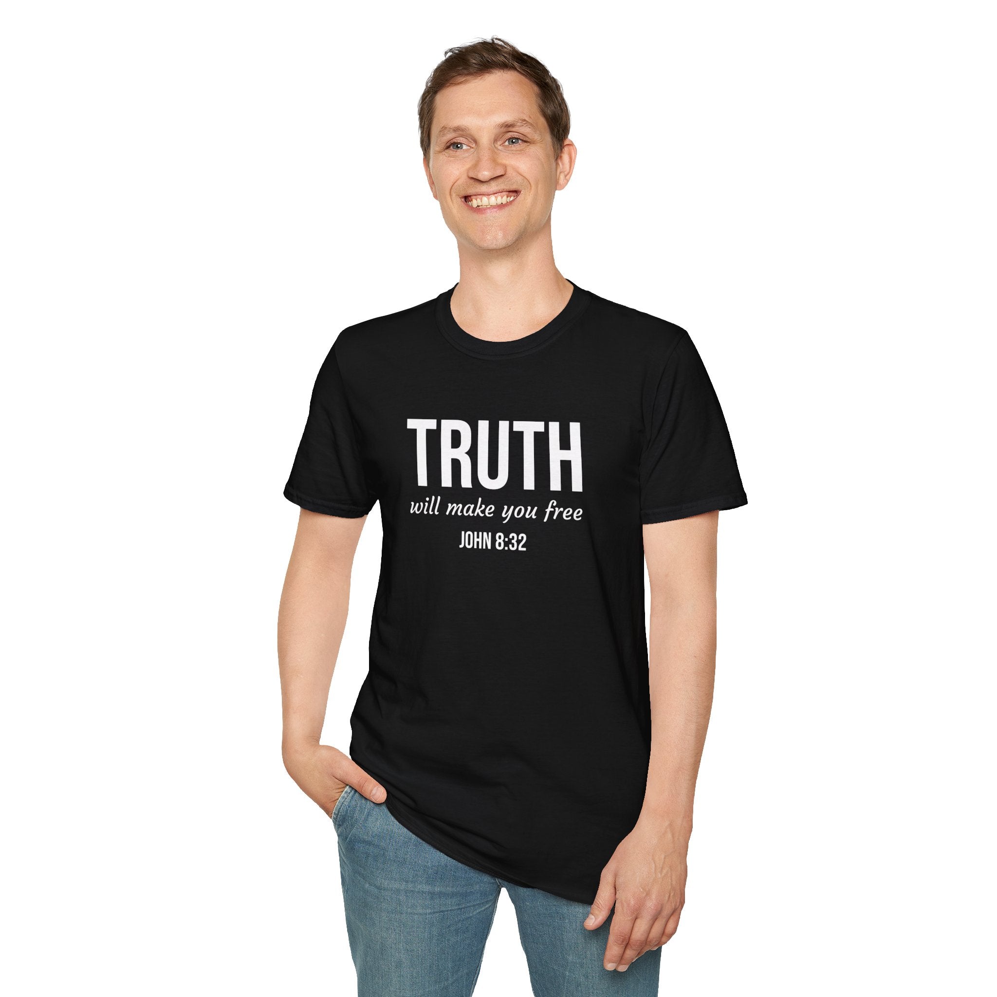 Black John 832 Christian T-Shirt model 3