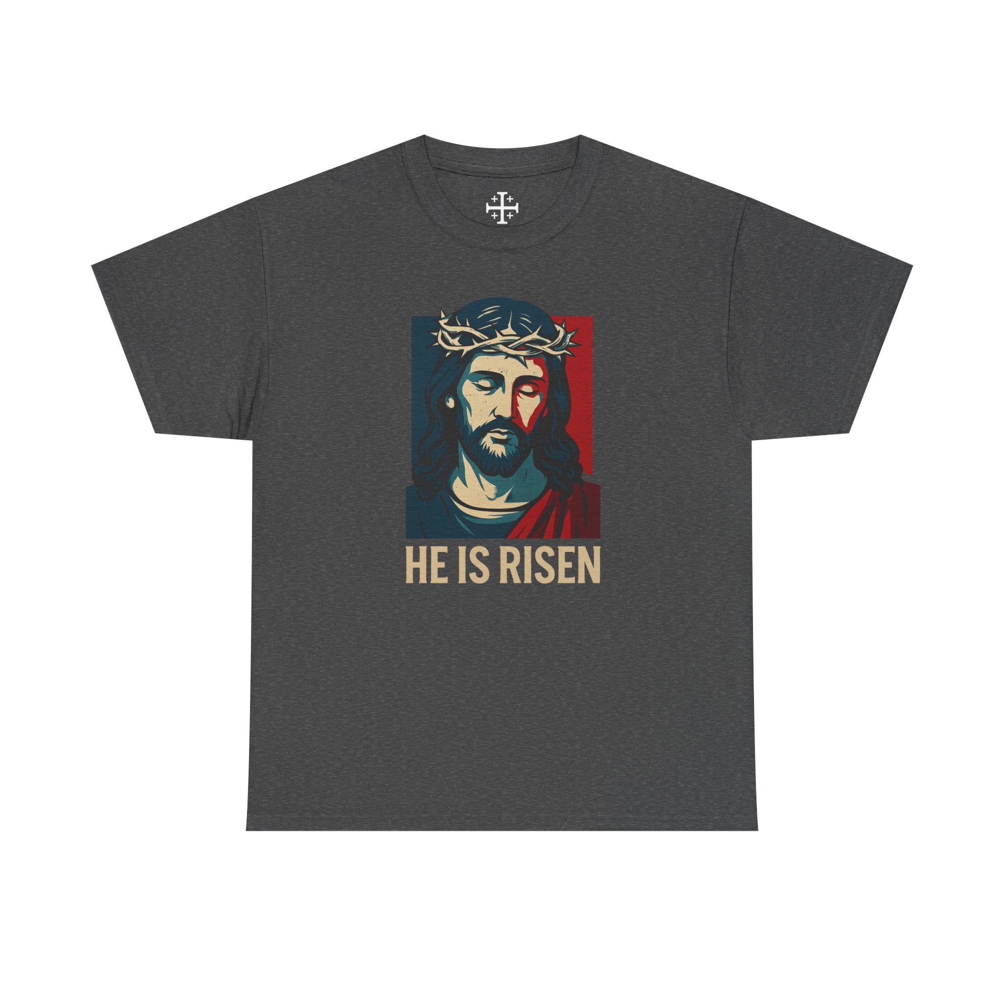 Dark Heather He is Risen Christian Tshirt main