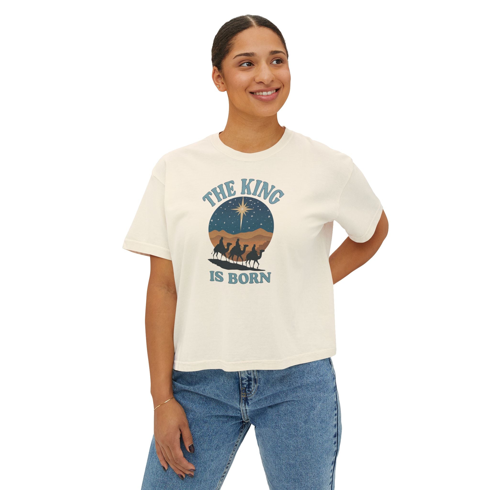 Ivory King is Born Boxy Tee model 1
