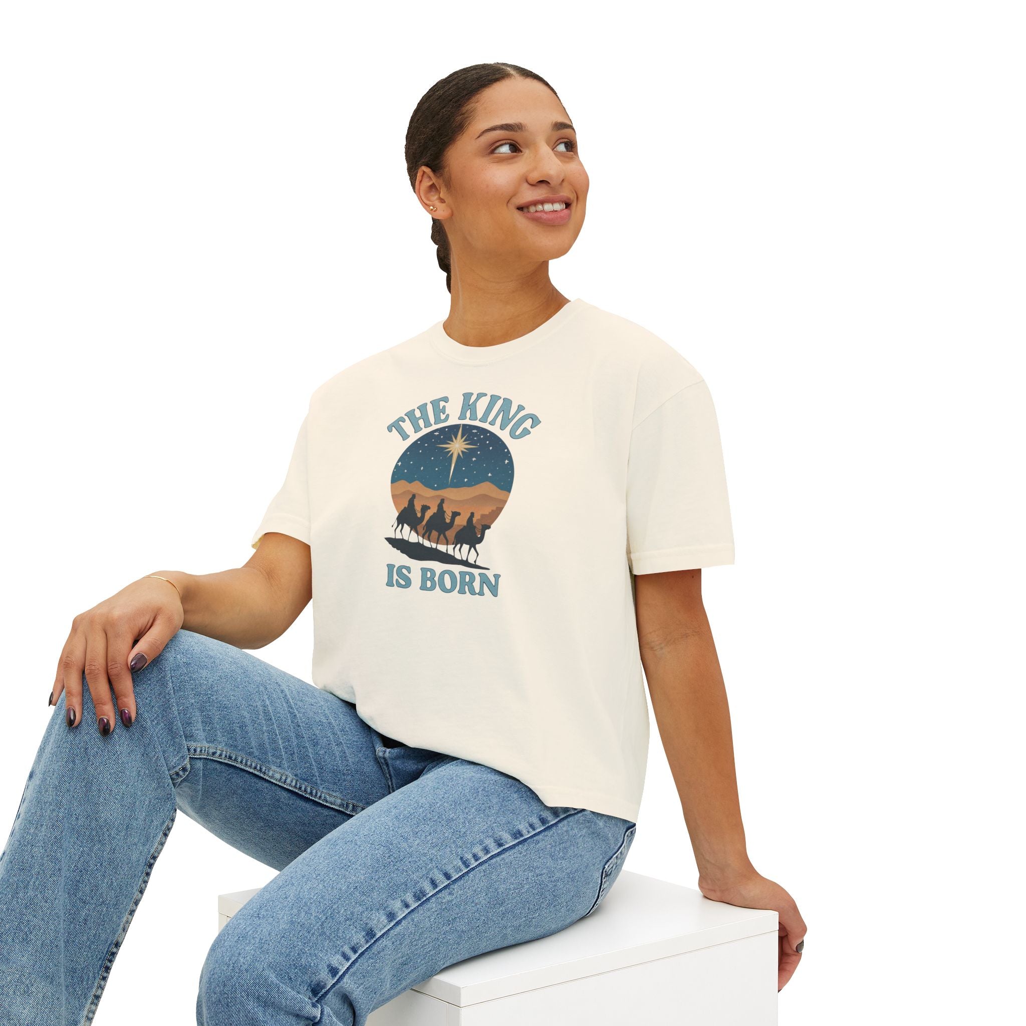 Ivory King is Born Boxy Tee model 2