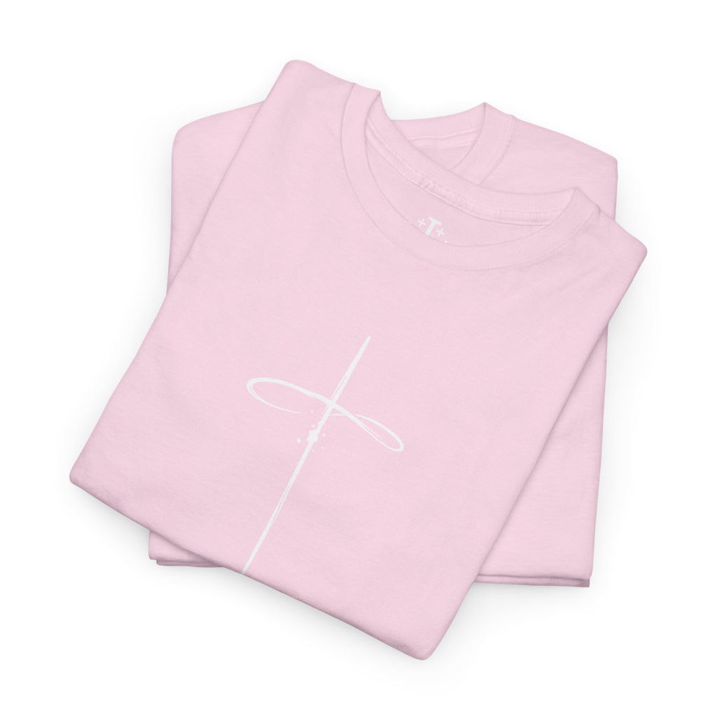 Light Pink Minimalistic Cross Womens Christian TShirt folded