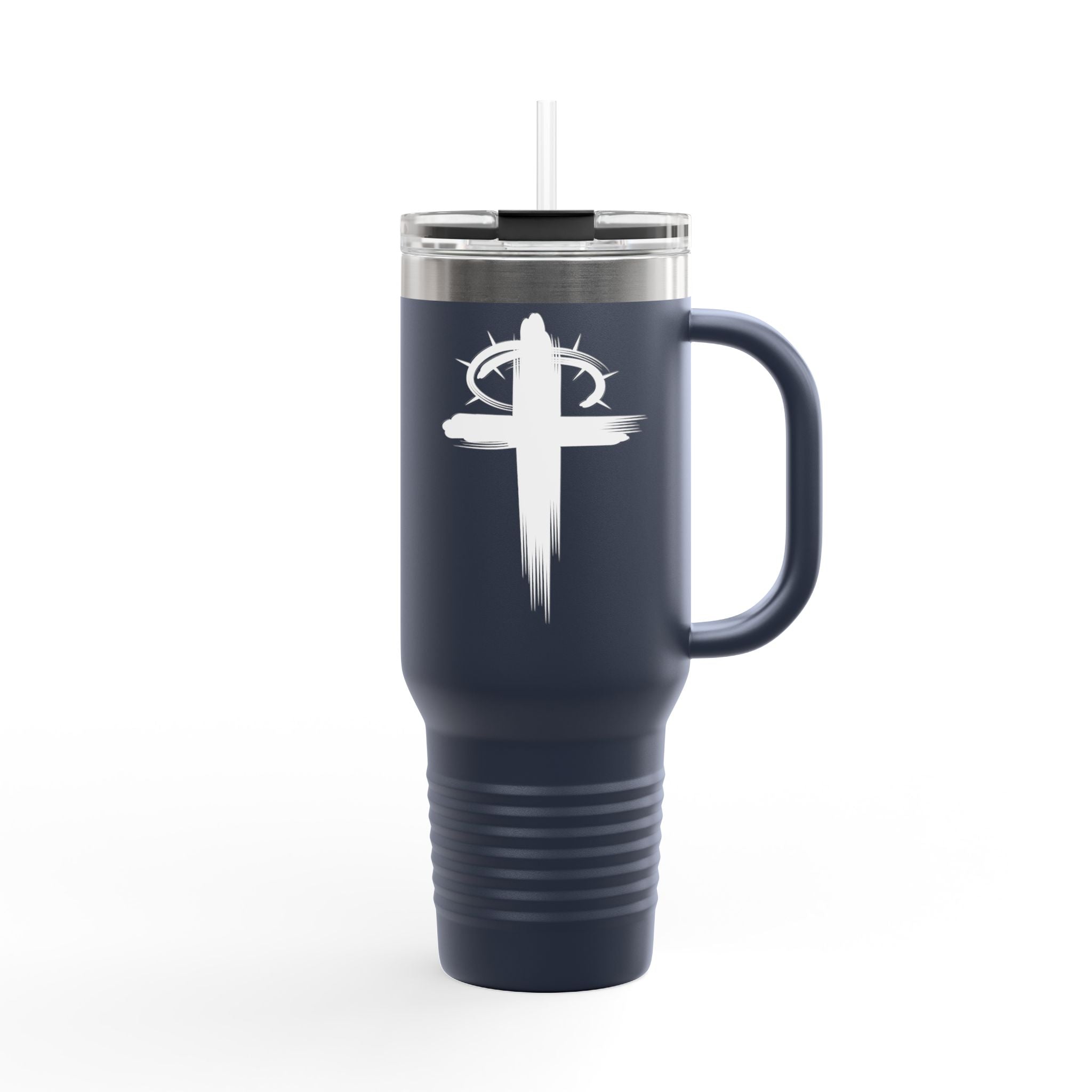 Navy Blue Crown of Thornes Christian 40 ounce travel mug main