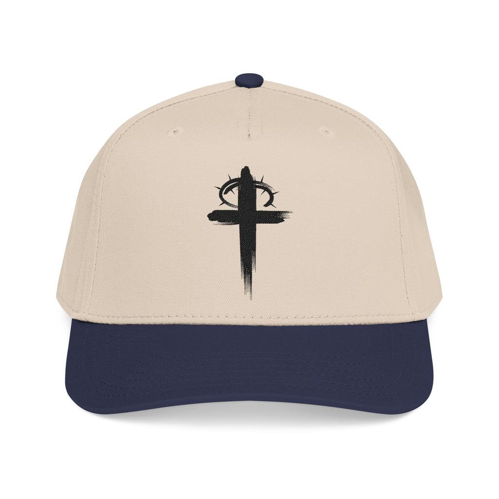Navy / Natural Crown of Thorns Christian Baseball Hat front