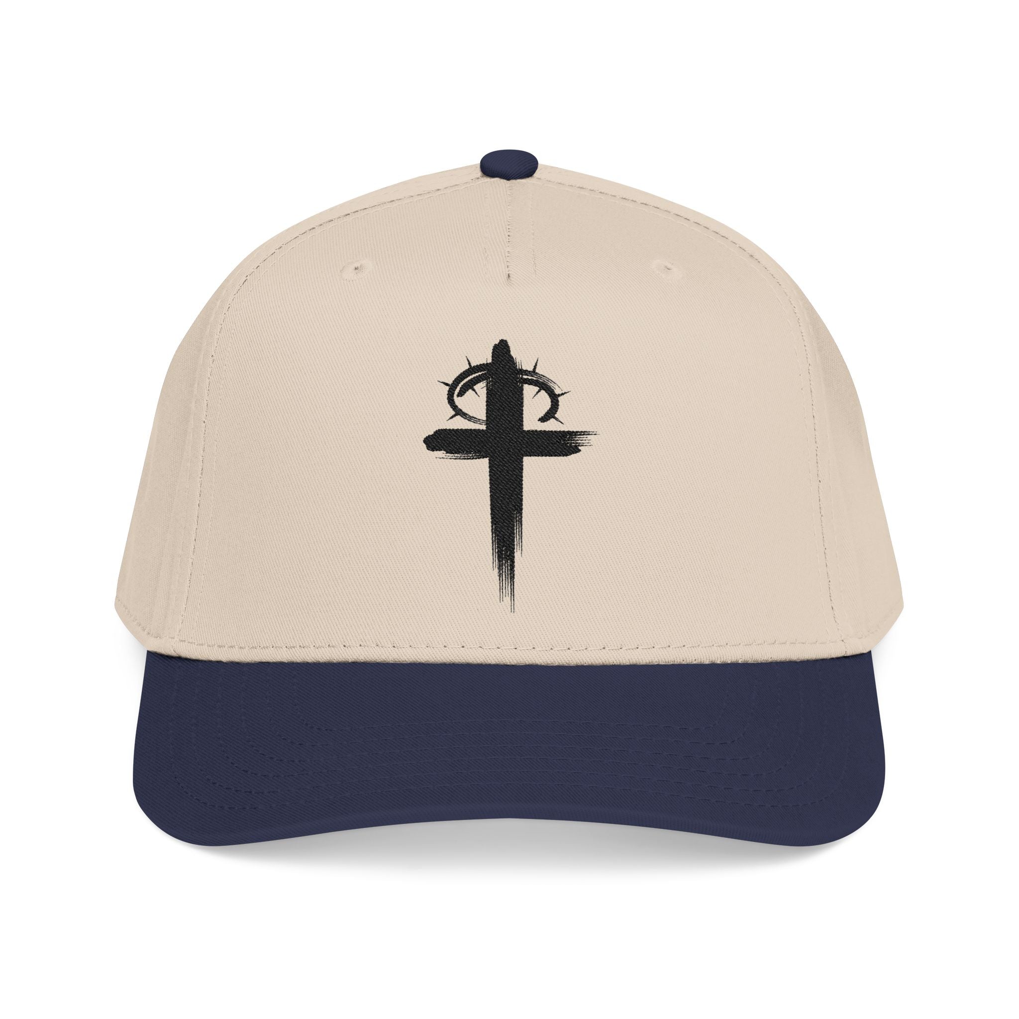 Navy / Natural Crown of Thorns Christian Baseball Hat front