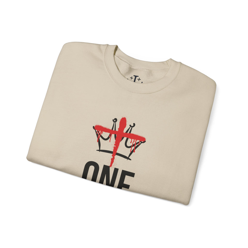 Sand Christ is the One King Christian Crewneck Sweatshirt folded