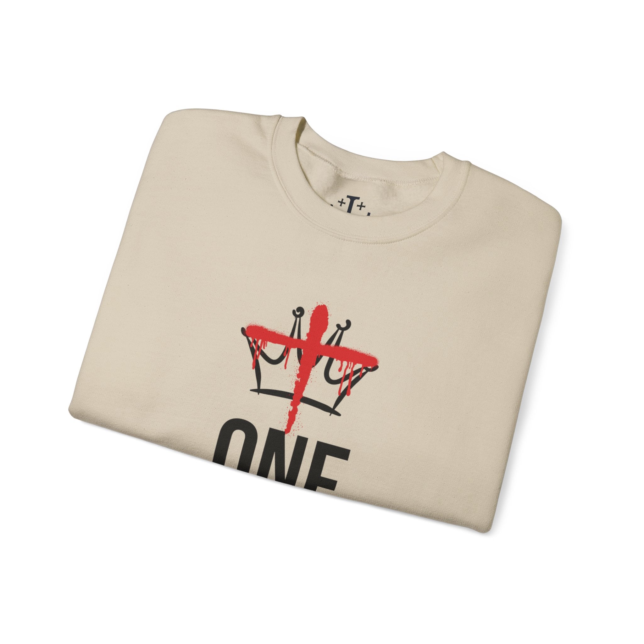 Sand Christ is the One King Christian Crewneck Sweatshirt folded